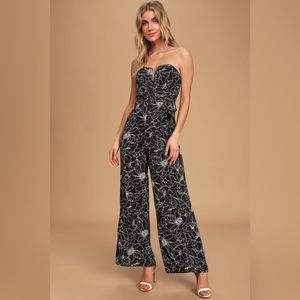 Black and White Print Strapless Jumpsuit